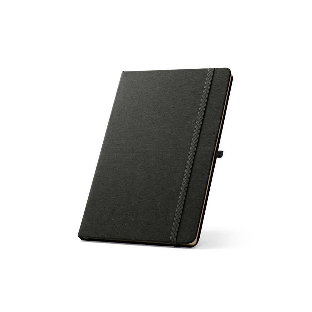 Caderno A5 de capa dura em PET 100% reciclado, com páginas pautadas recicladas