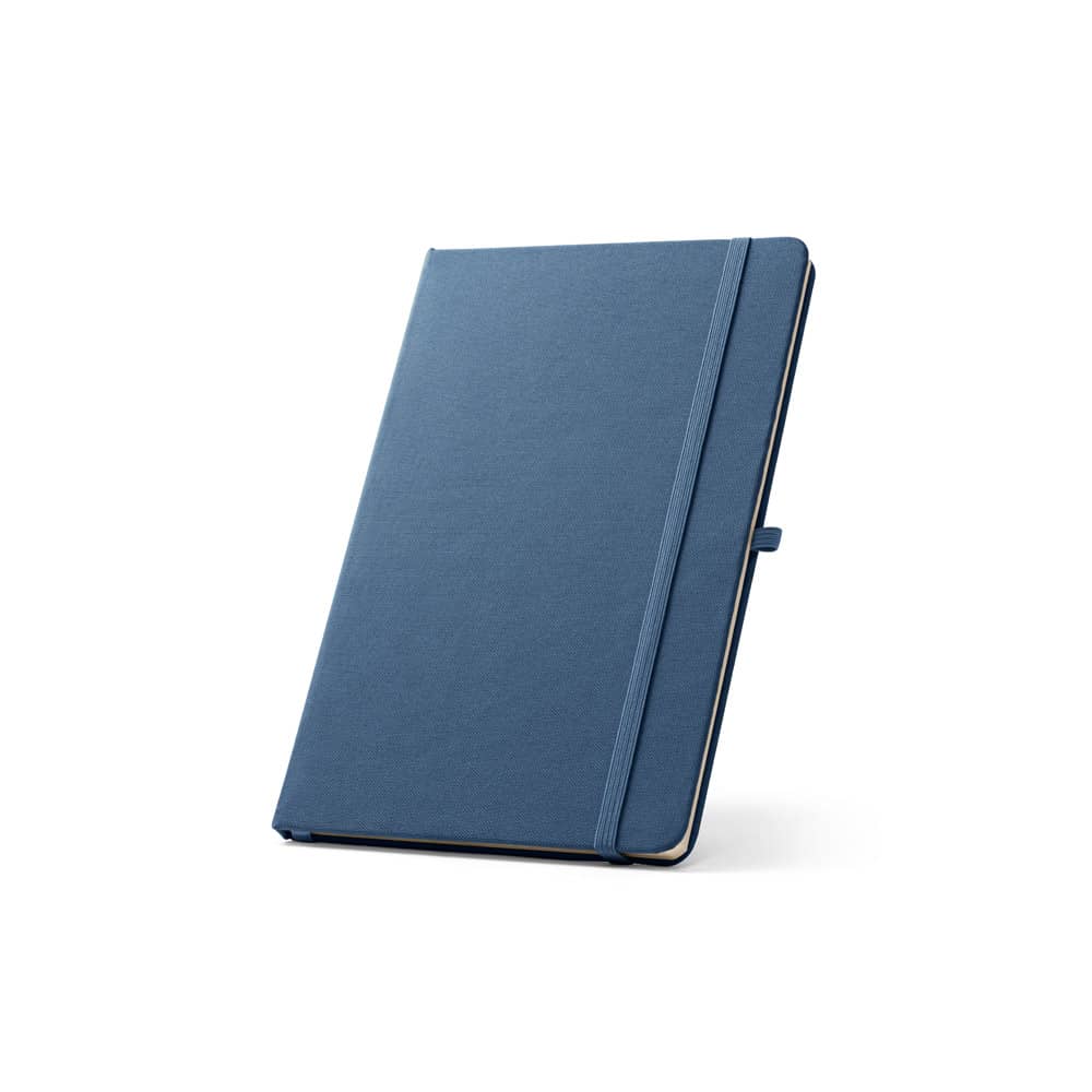 Caderno A5 de capa dura em PET 100% reciclado, com páginas pautadas recicladas