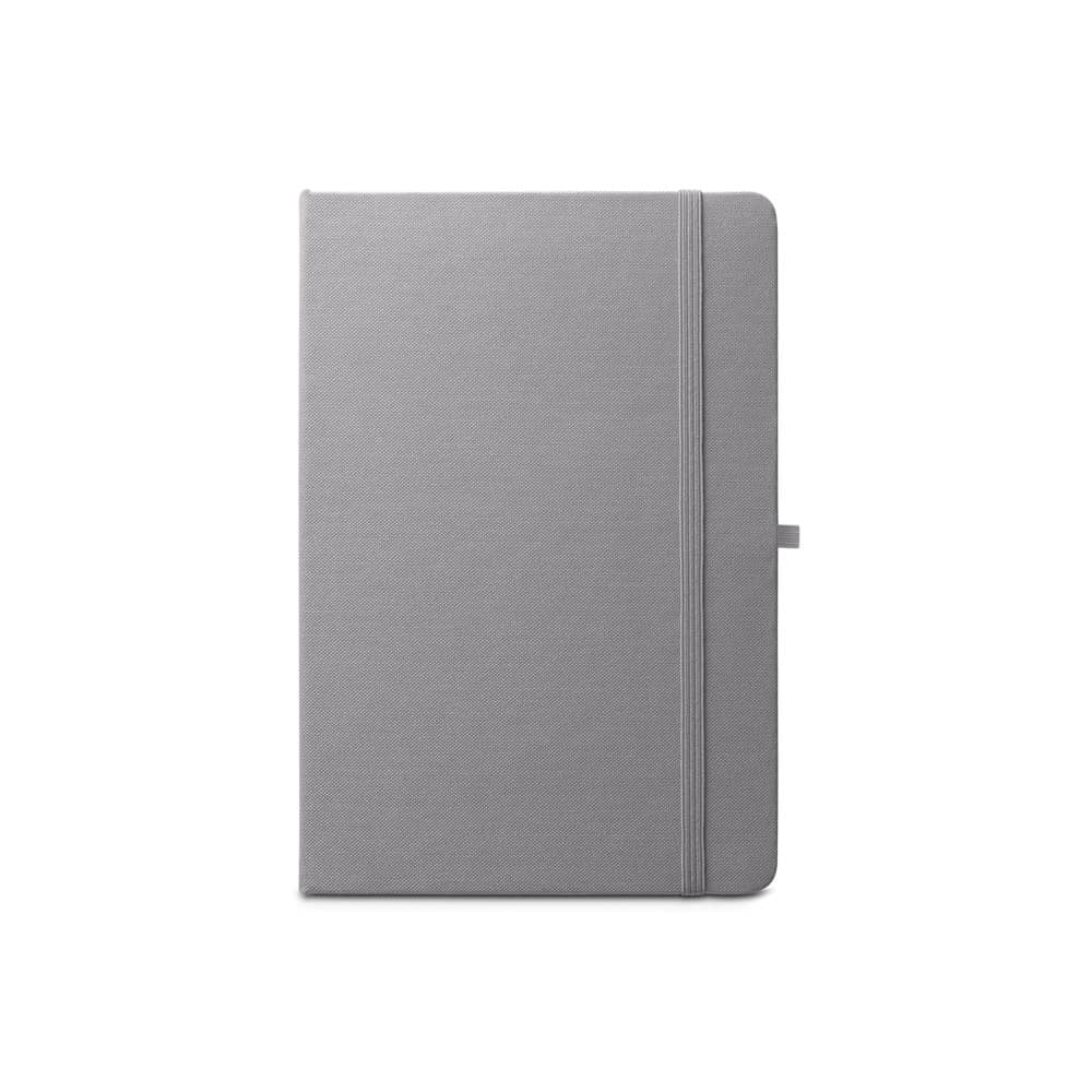 Caderno A5 de capa dura em PET 100% reciclado, com páginas pautadas recicladas