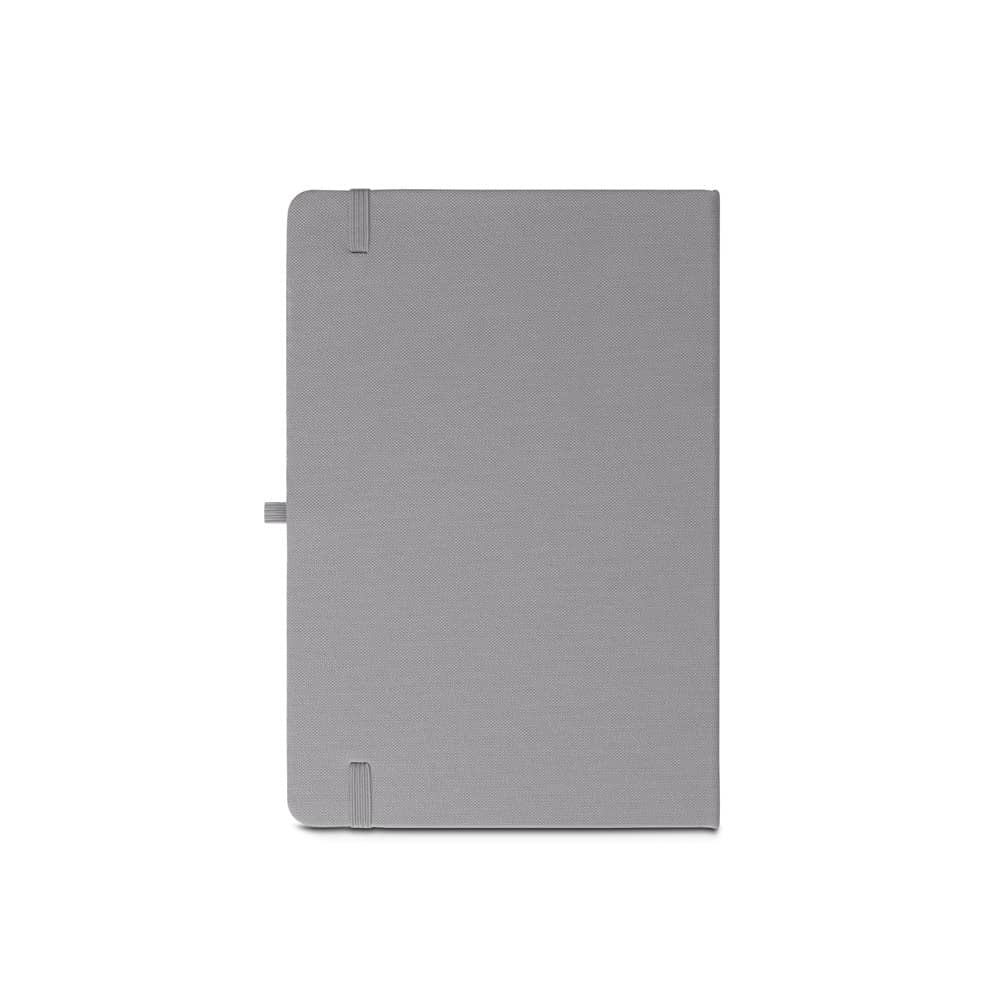 Caderno A5 de capa dura em PET 100% reciclado, com páginas pautadas recicladas