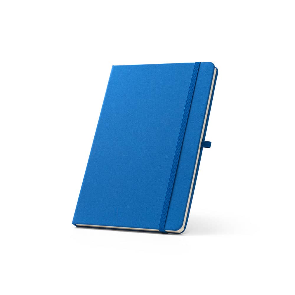 Caderno A5 de capa dura em PET 100% reciclado, com páginas pautadas recicladas