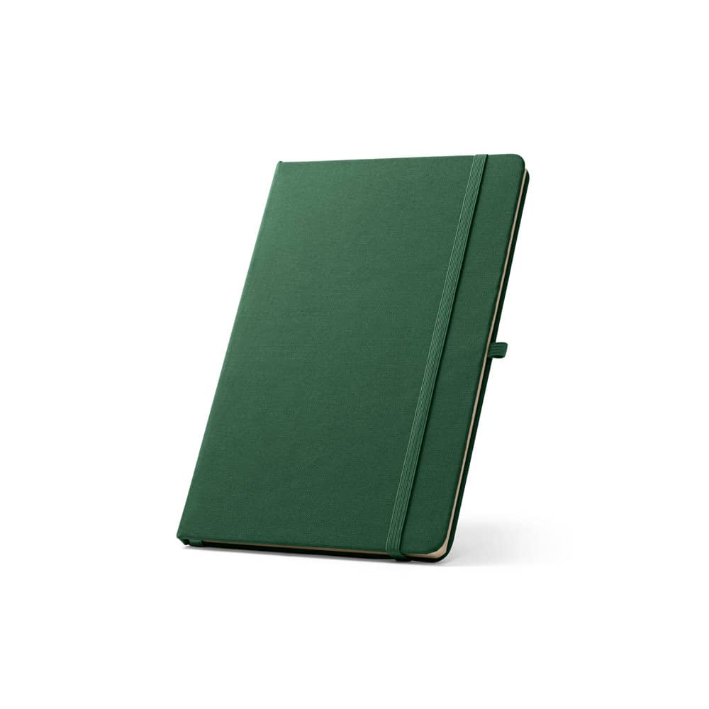 Caderno A5 de capa dura em PET 100% reciclado, com páginas pautadas recicladas