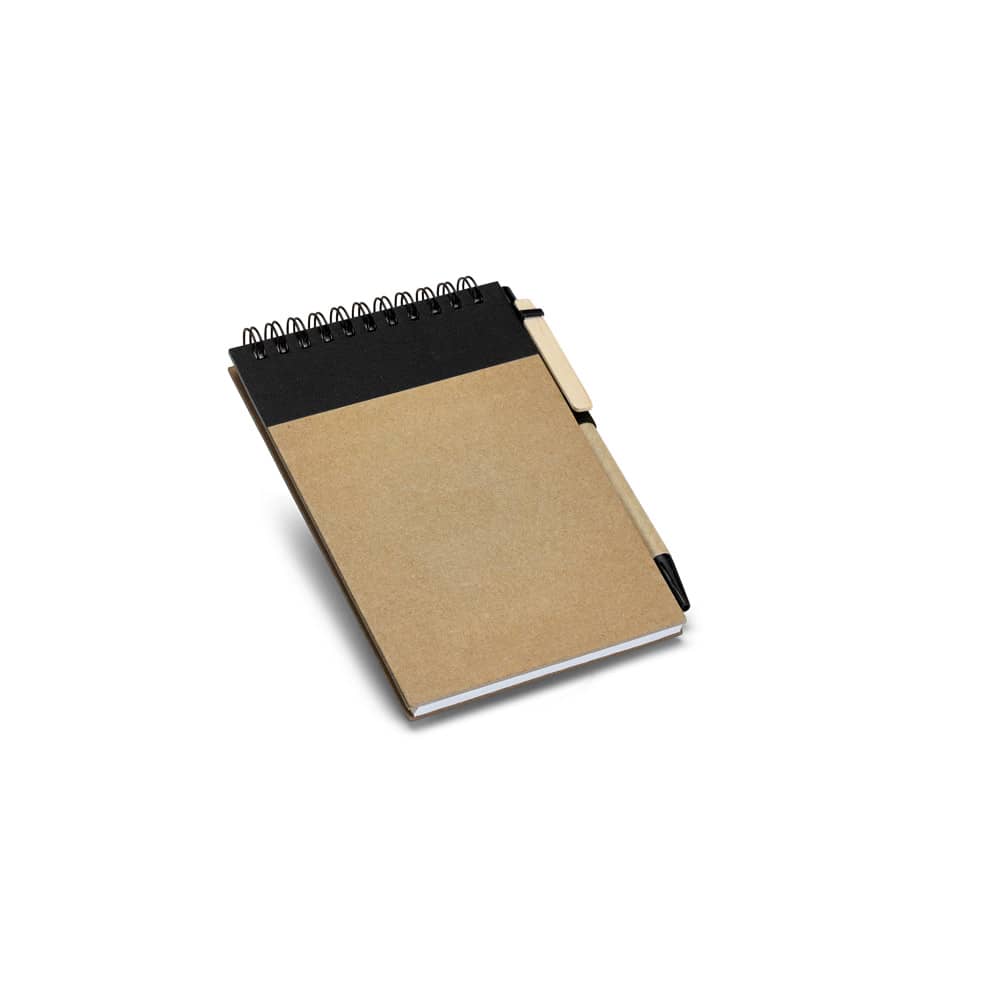 Caderno de bolso espiral de capa dura, com páginas lisas recicladas