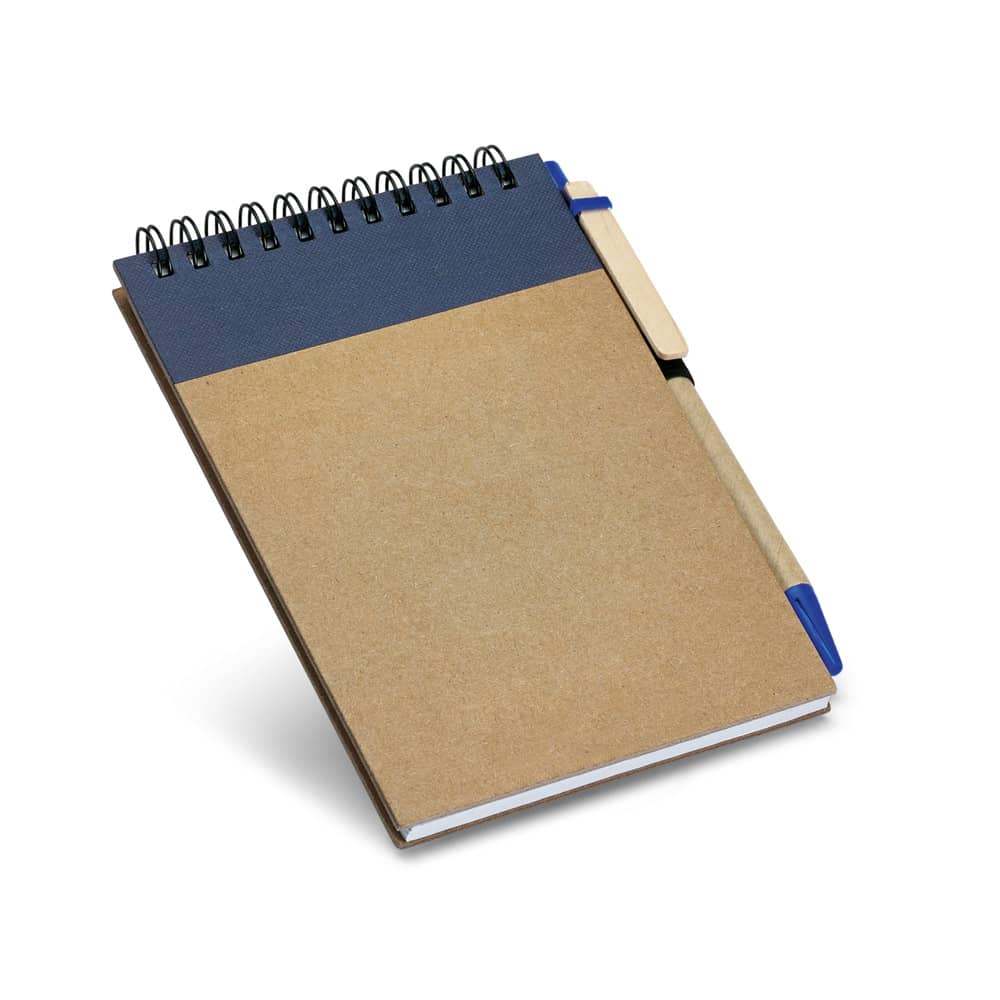 Caderno de bolso espiral de capa dura, com páginas lisas recicladas