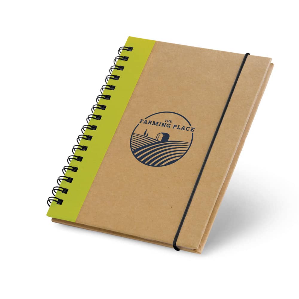 Caderno A6 de capa dura em cartão, com páginas lisas recicladas