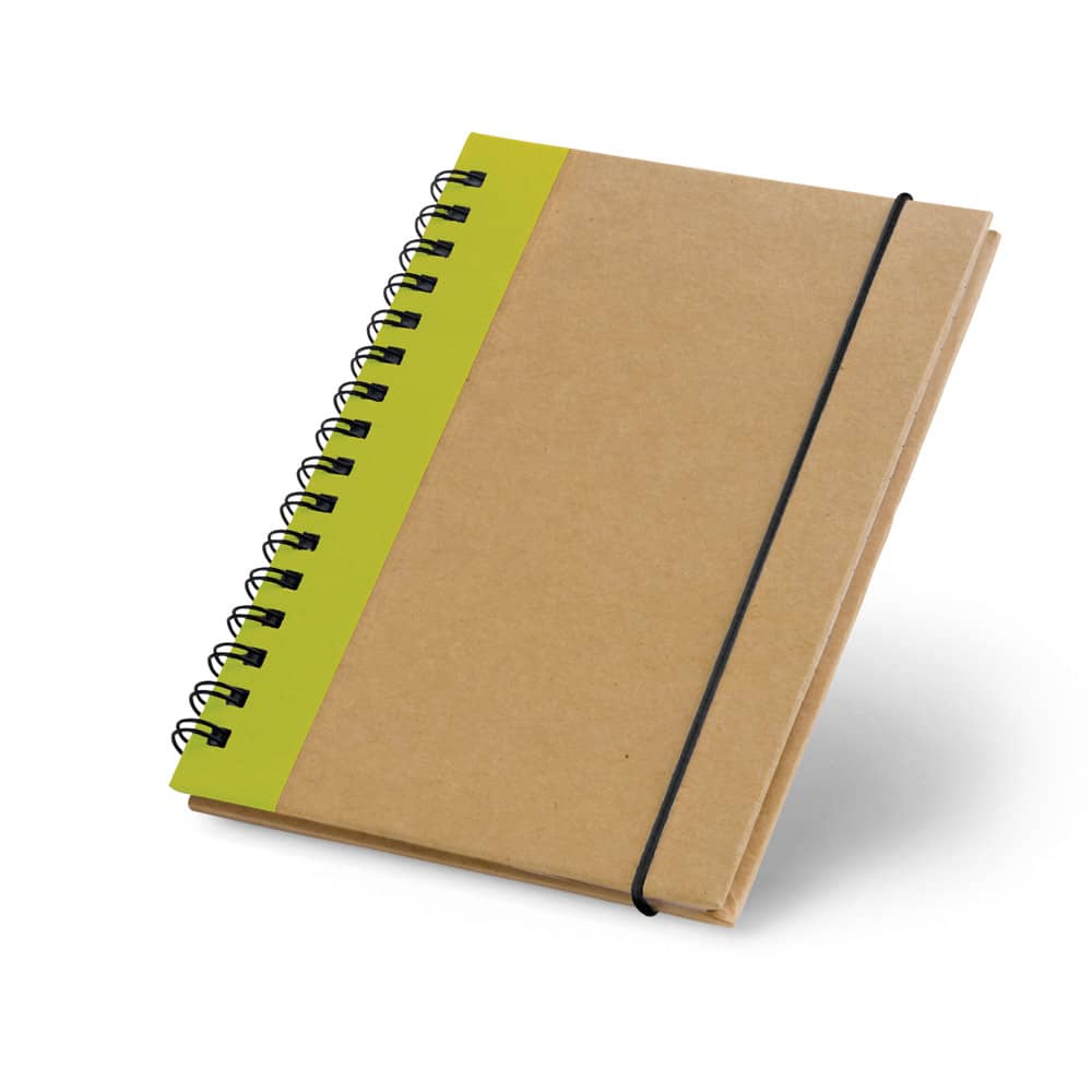 Caderno A6 de capa dura em cartão, com páginas lisas recicladas