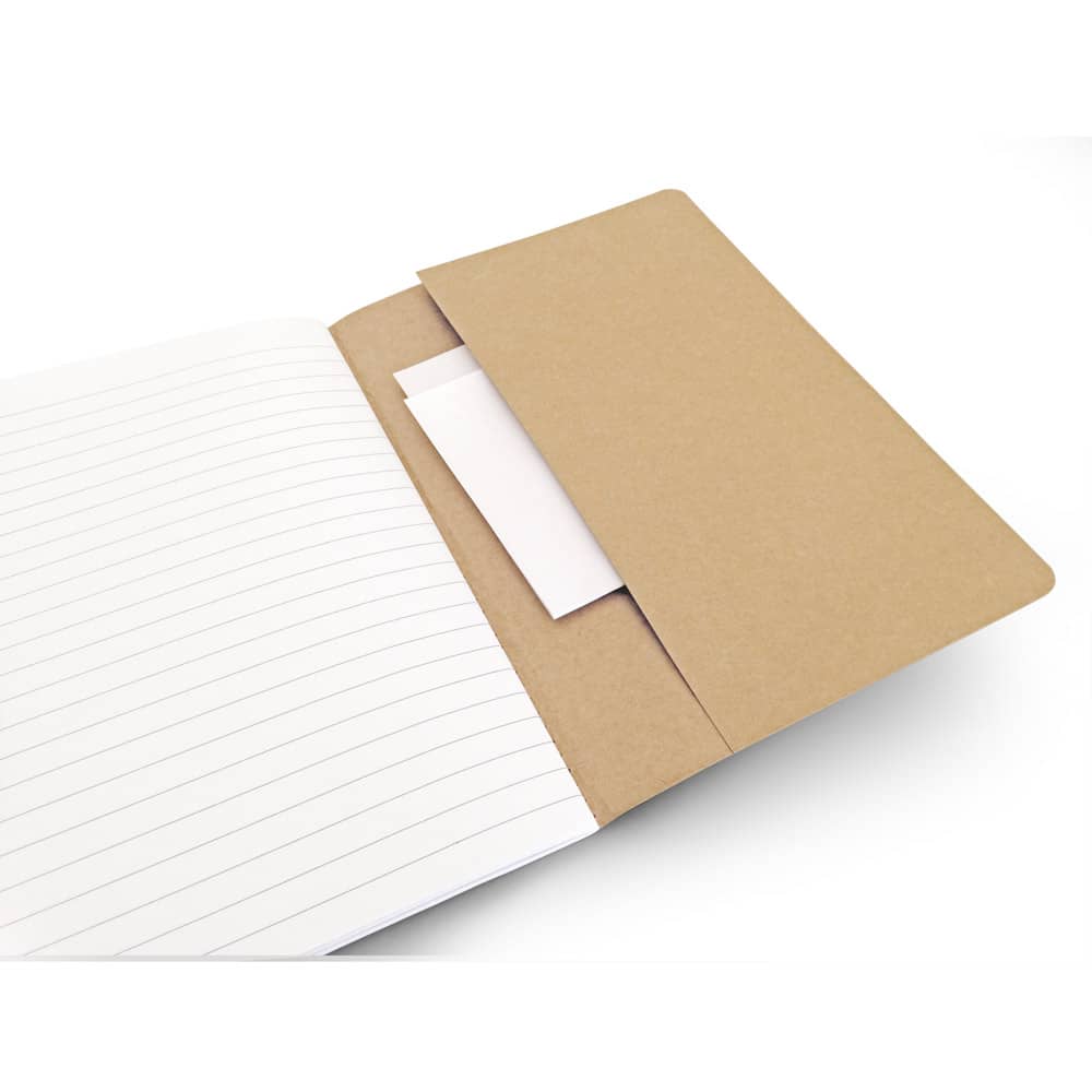 Caderno A5 de capa flexível em cartão kraft 100% reciclado, com páginas pautadas