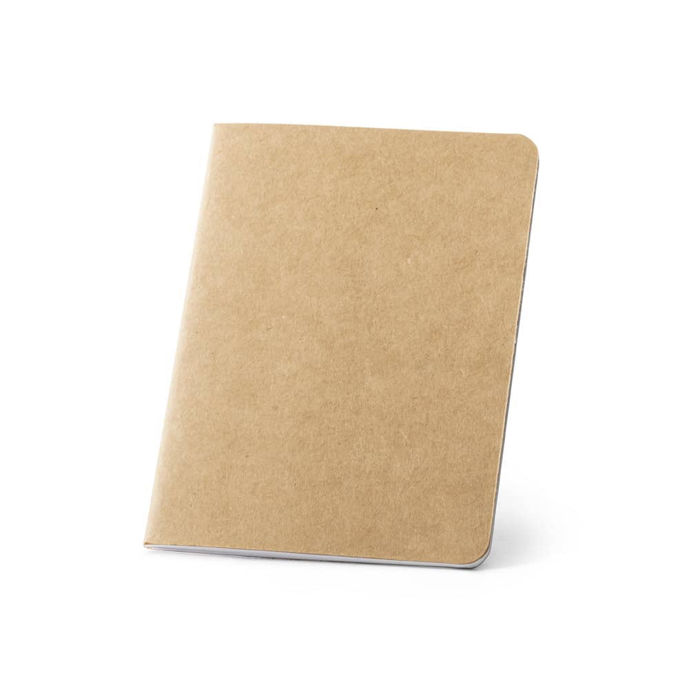 Caderno B7 de capa flexível em cartão kraft 100% reciclado, com páginas lisas recicladas