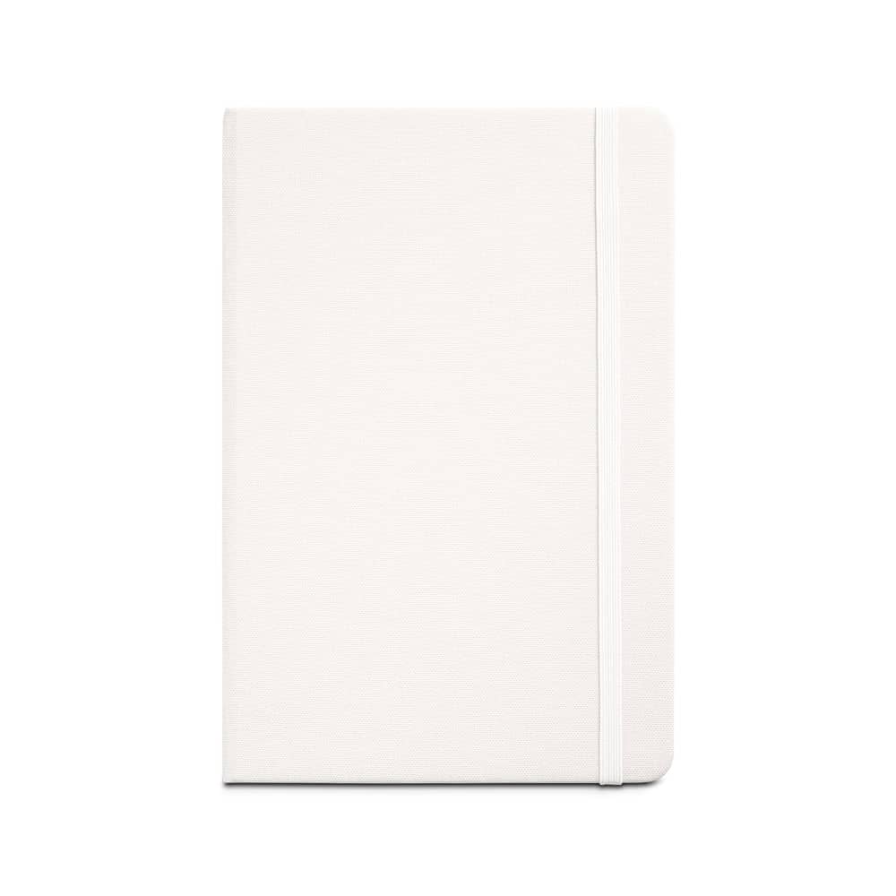Caderno A5 de capa dura em poliéster 100% reciclado, com tratamento antibacteriano e páginas pautadas