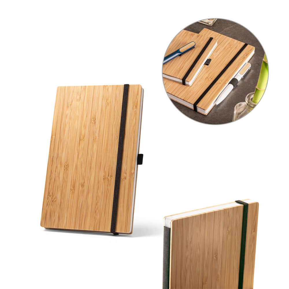 BUARQUE POCKET. Caderno de bolso com capa e contracapa em placa de bambu e lombada em poliéster 100% reciclado, com páginas lisas recicladas