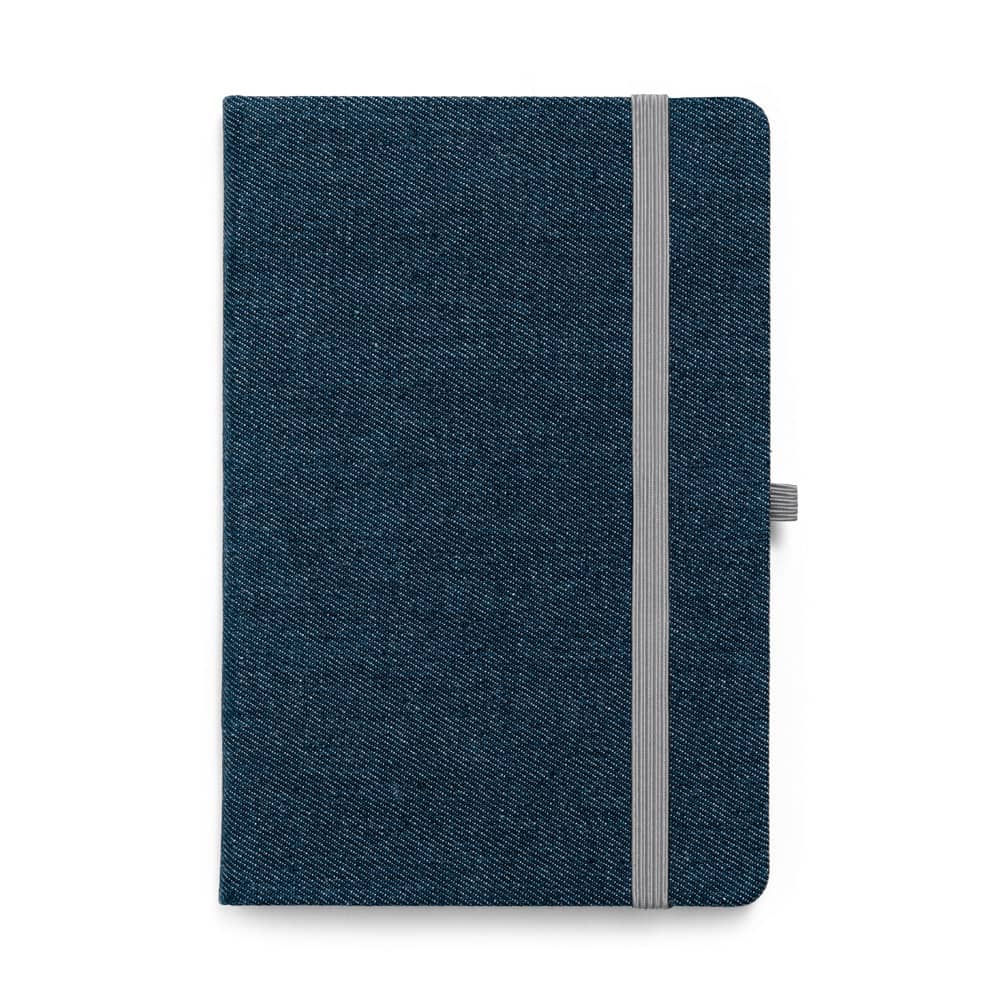 Caderno A5 de capa dura em tecido tipo jeans com páginas pautadas
