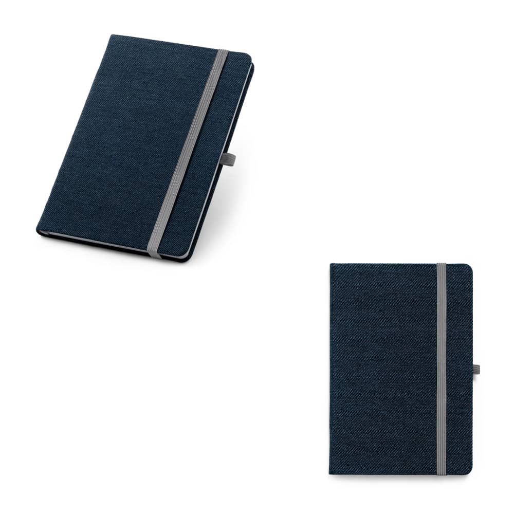 Caderno A5 de capa dura em tecido tipo jeans com páginas pautadas