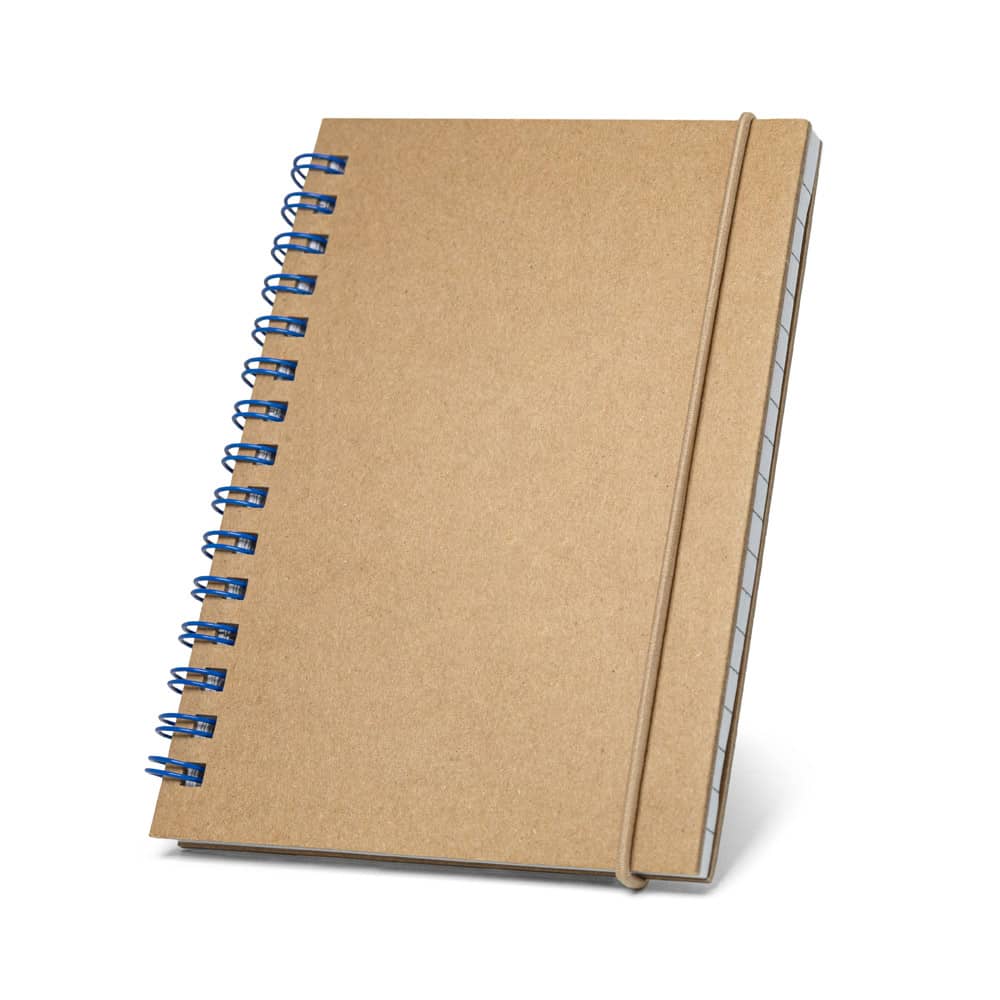 Caderno de bolso espiral de capa dura em cartão, com páginas pautadas recicladas