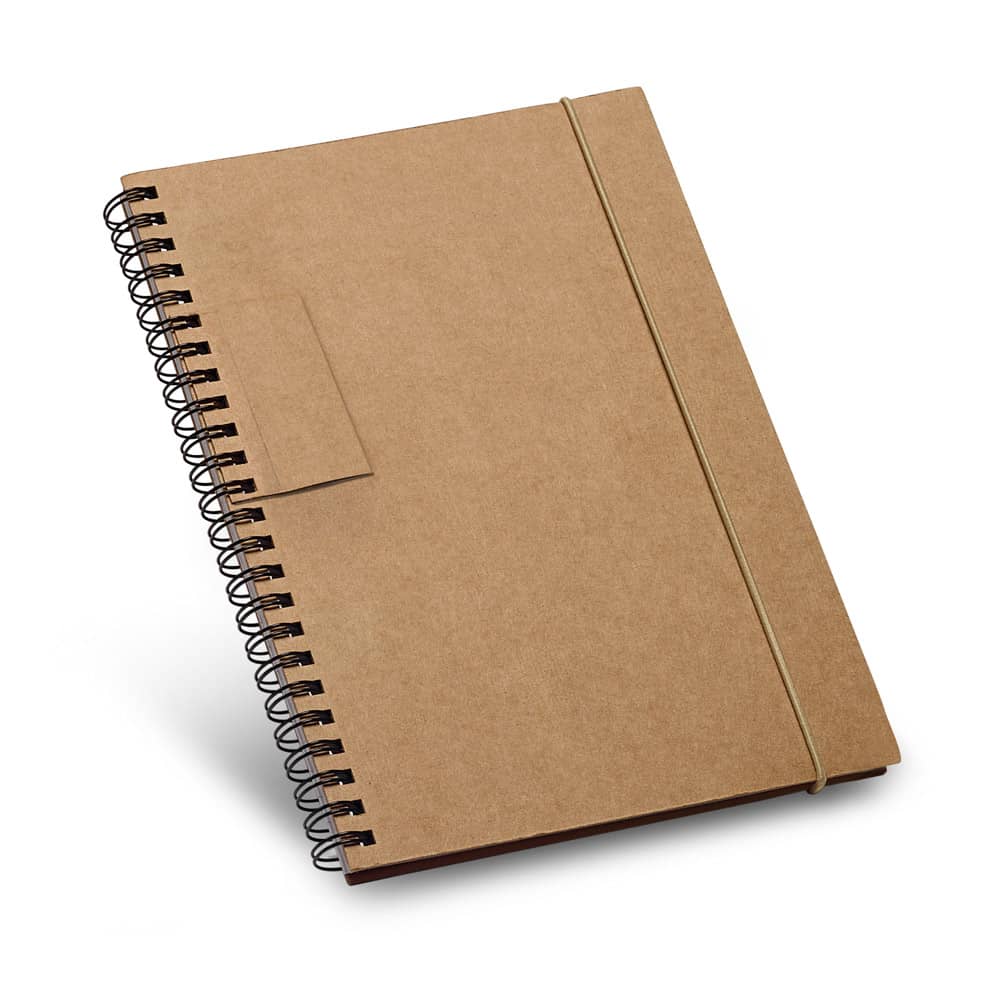 Caderno B6 de capa dura em cartão, com páginas pautadas recicladas