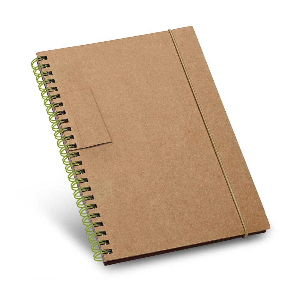 Caderno B6 de capa dura em cartão, com páginas pautadas recicladas