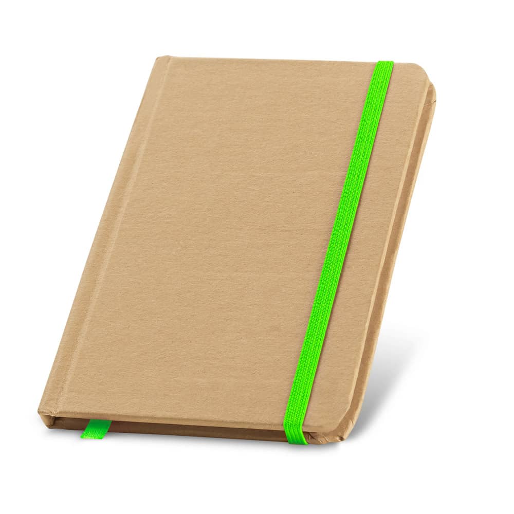 Caderno de bolso de capa dura em cartão 100% reciclado, com páginas lisas recicladas