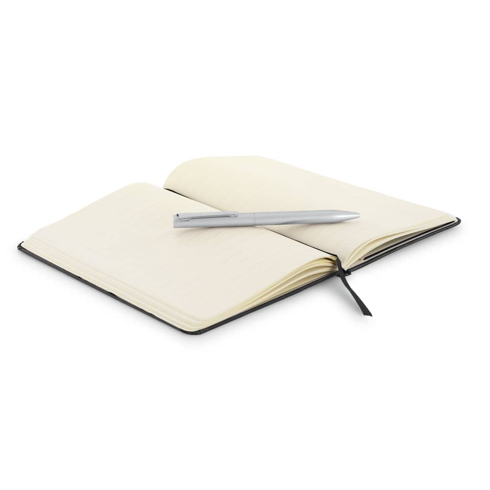 Conjunto composto por 1 caderno e 1 caneta esferográfica