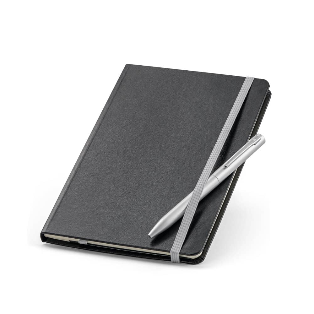 Conjunto composto por 1 caderno e 1 caneta esferográfica