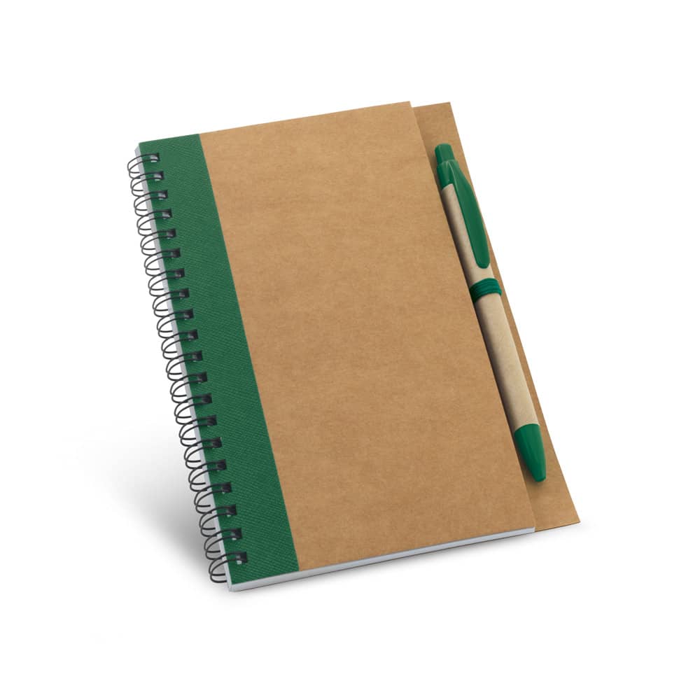 Caderno B6 espiral de capa dura em cartão, com páginas lisas recicladas