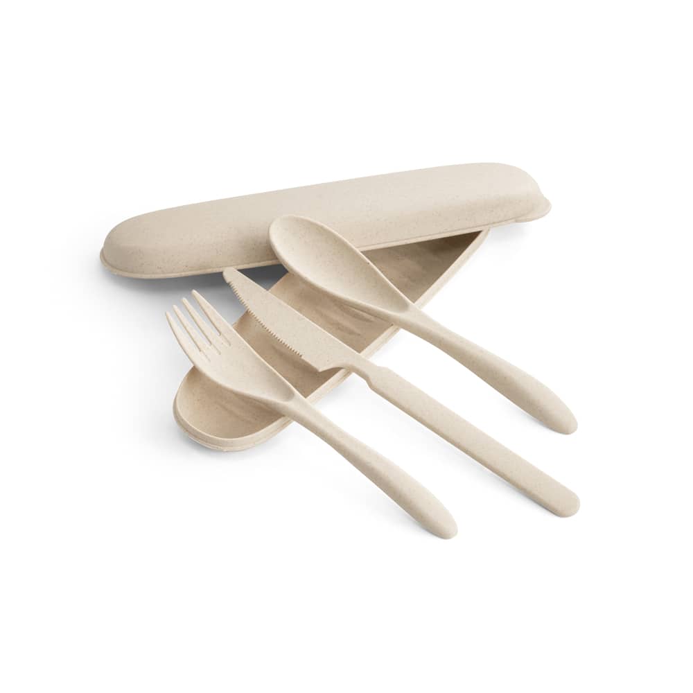 Conjunto de 3 talheres em fibra de bambu (60%) e PP (40%)
