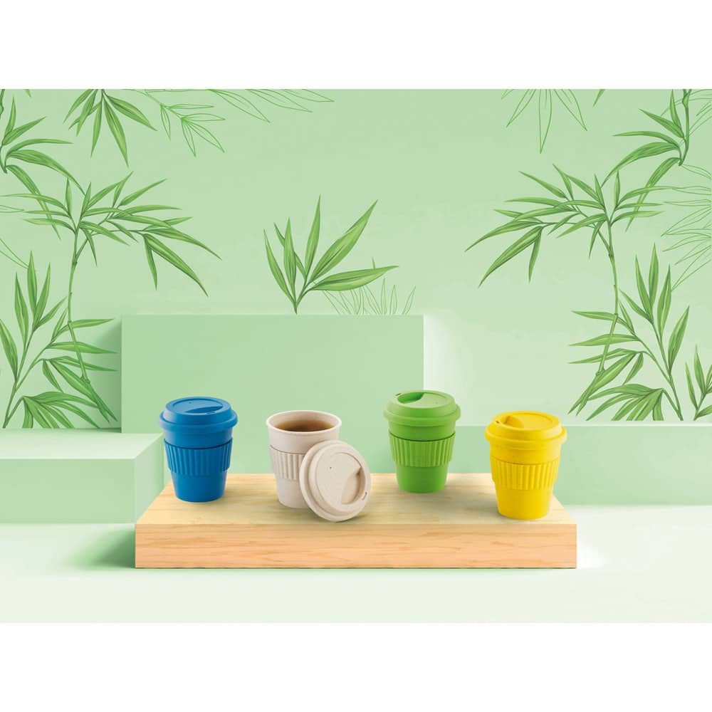 Copo de viagem em fibra de bambu (60%) e PP (40%) com tampa