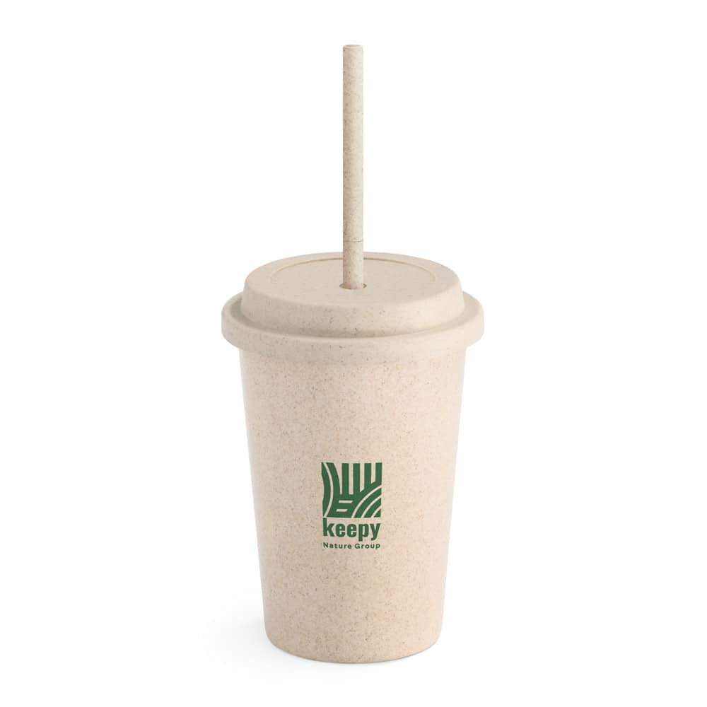 Copo de viagem em fibra de bambu (60%) e PP (40%) com tampa e canudo (450 mL)