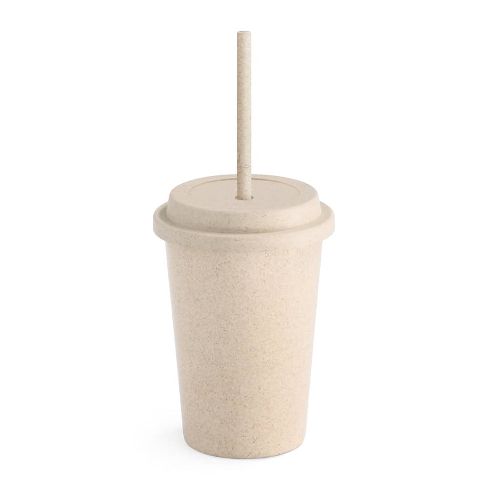 Copo de viagem em fibra de bambu (60%) e PP (40%) com tampa e canudo (450 mL)