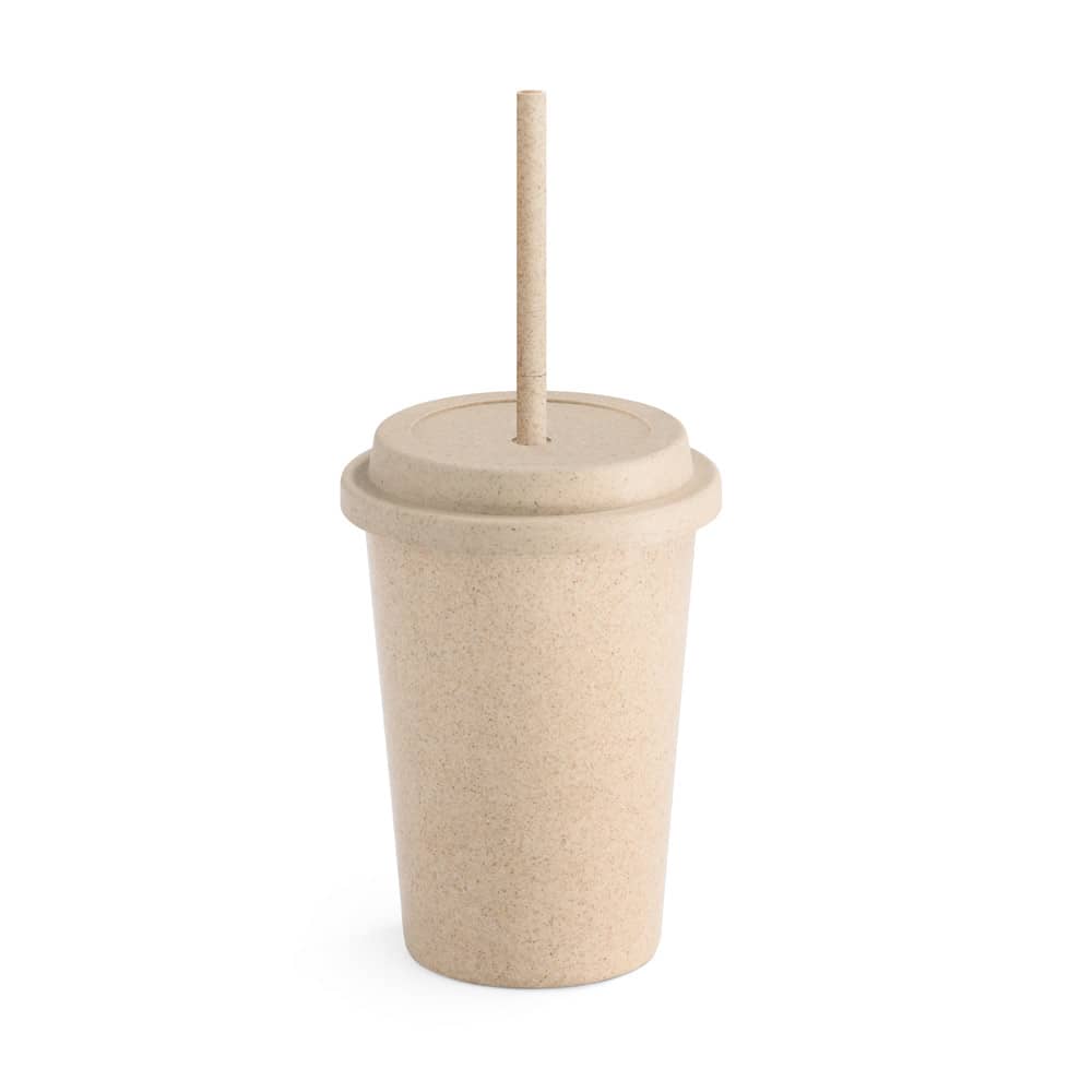 Copo de viagem em fibra de bambu (60%) e PP (40%) com tampa e canudo (450 mL)