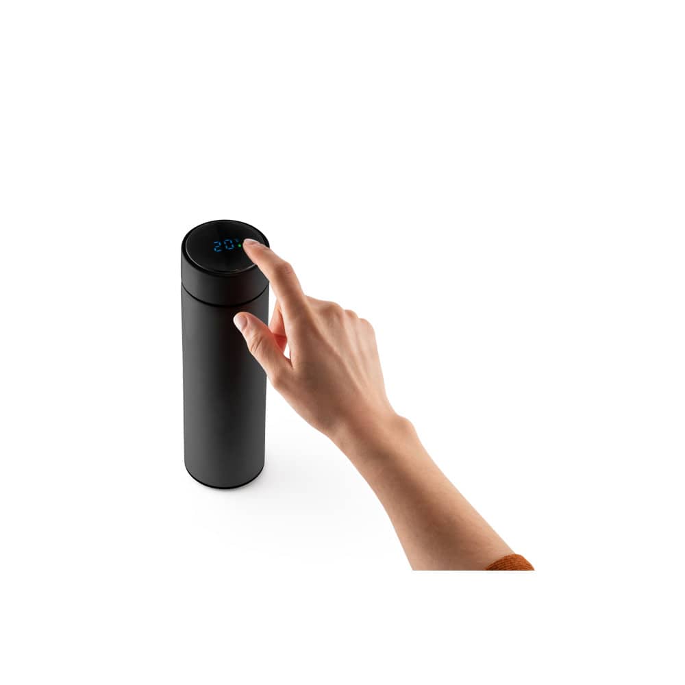 Garrafa térmica em aço inox de parede dupla isolada a vácuo, com termômetro digital (450 mL)