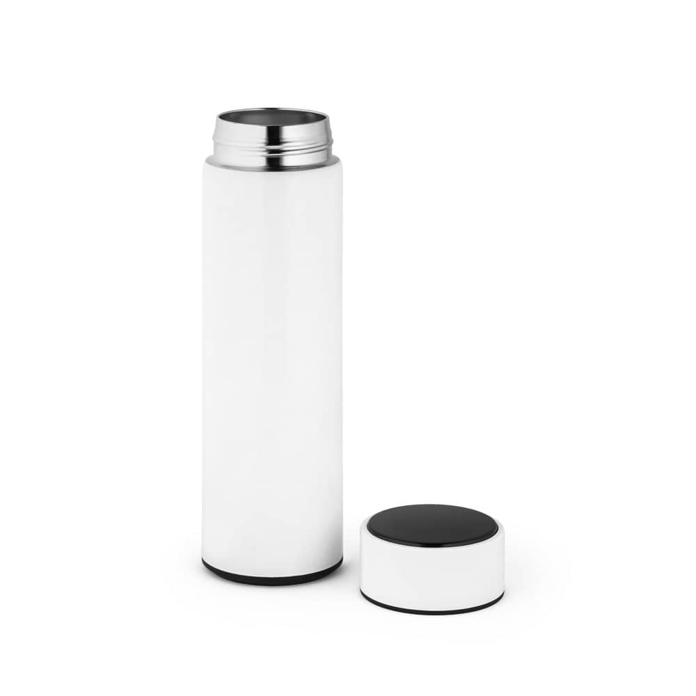 Garrafa térmica em aço inox de parede dupla isolada a vácuo, com termômetro digital (450 mL)