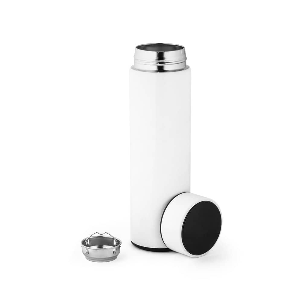 Garrafa térmica em aço inox de parede dupla isolada a vácuo, com termômetro digital (450 mL)