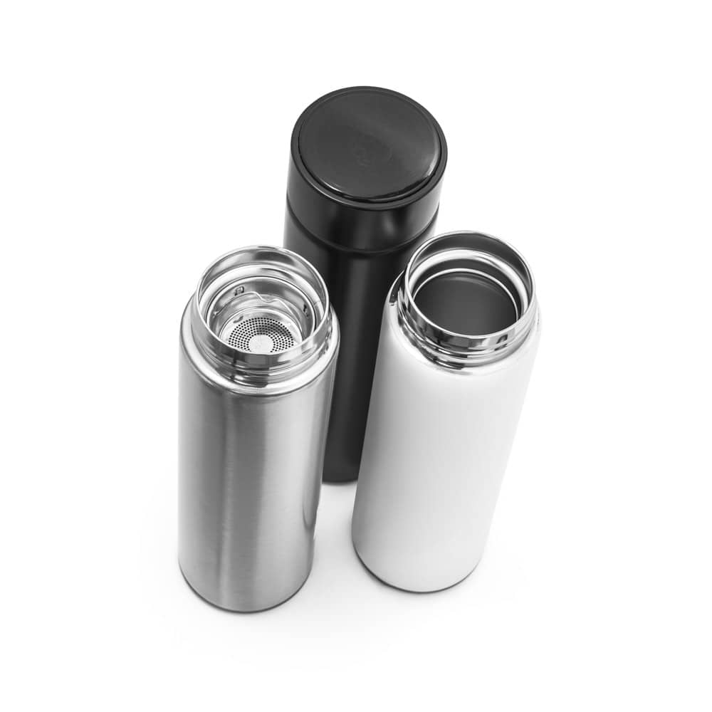 Garrafa térmica em aço inox de parede dupla isolada a vácuo, com termômetro digital (450 mL)