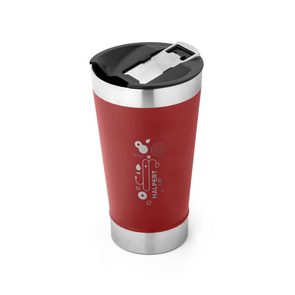 HALPERT LID. Copo de viagem em aço inox térmico, com parede dupla isolada a vácuo (630 mL)