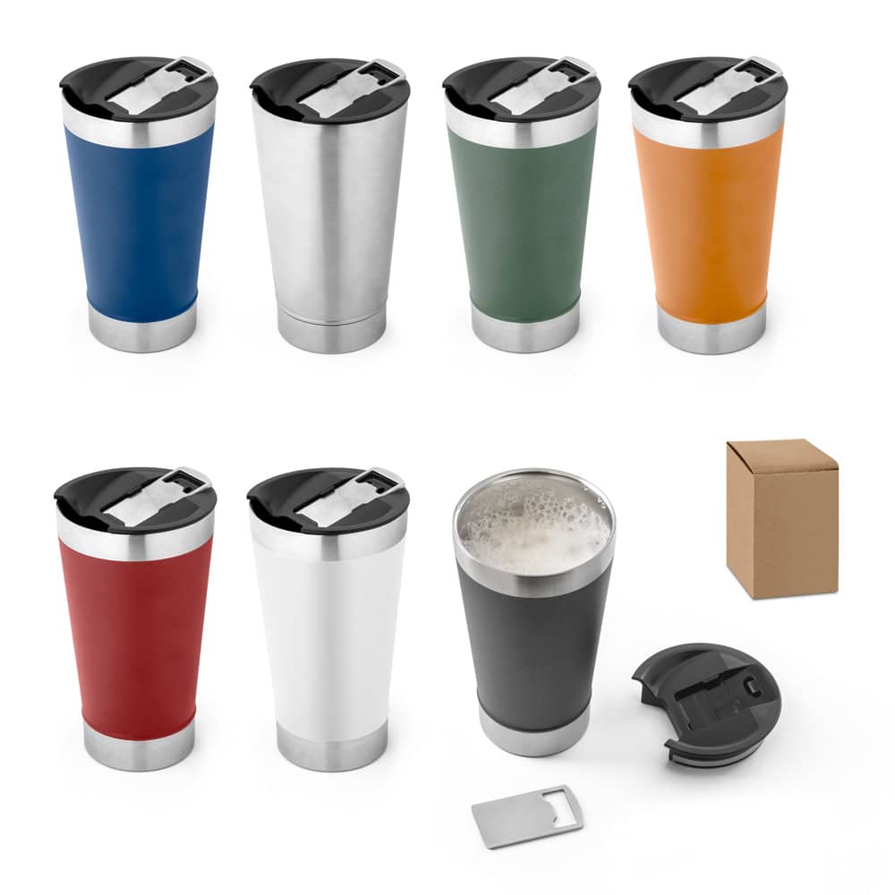HALPERT LID. Copo de viagem em aço inox térmico, com parede dupla isolada a vácuo (630 mL)
