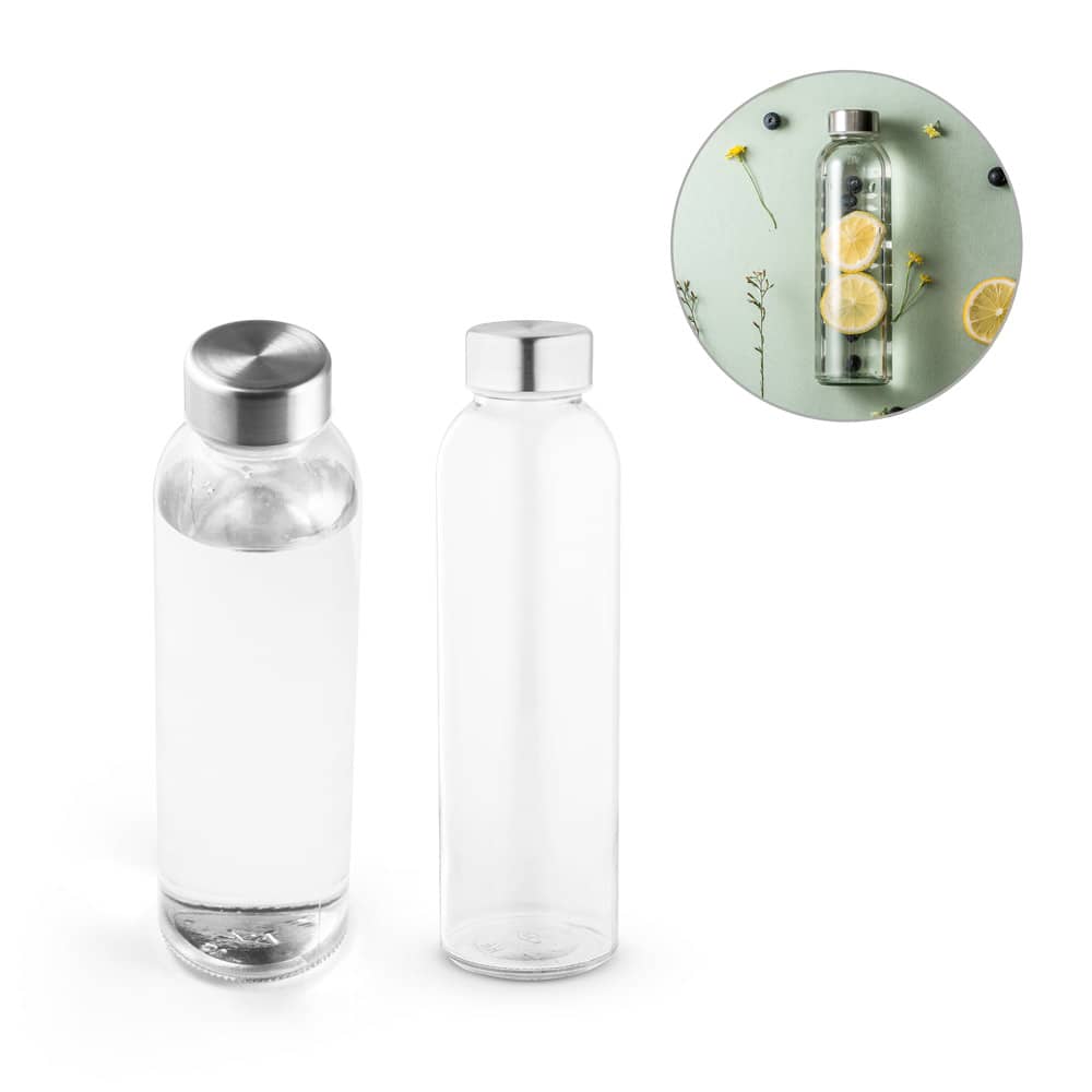 Squeeze em vidro com tampa em aço inox (500 mL)