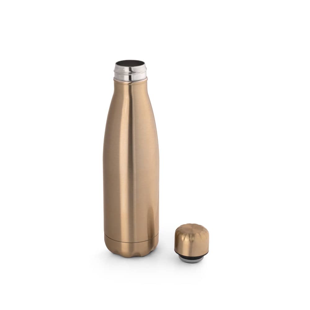 Garrafa térmica em aço inox de parede dupla isolada a vácuo, com acabamento metalizado (510 mL)