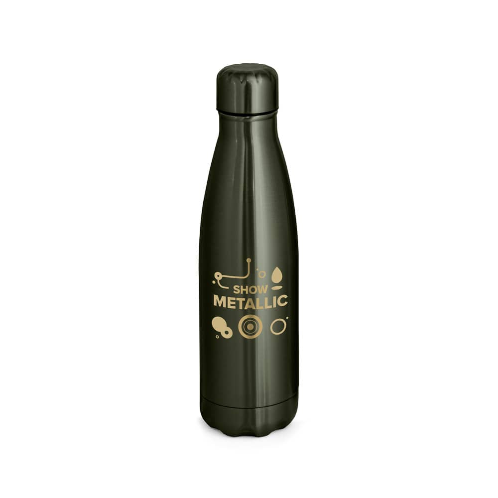 Garrafa térmica em aço inox de parede dupla isolada a vácuo, com acabamento metalizado (510 mL)