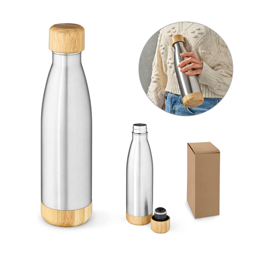 BROMELL 550. Garrafa térmica em aço inox 90% reciclado de parede dupla isolada a vácuo (550 mL)