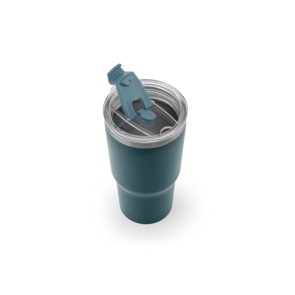 Copo de viagem térmico e compacto, em aço inox 91% reciclado de parede dupla isolada a vácuo, com acabamento mate (600 mL)