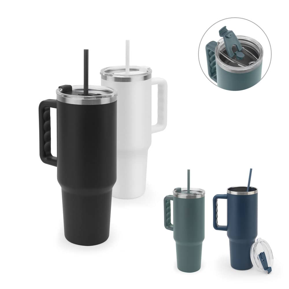 JOYNER XL. Copo de viagem térmico, de grande dimensão, em aço inoxidável 91% reciclado de parede dupla isolada a vácuo (1300 mL)