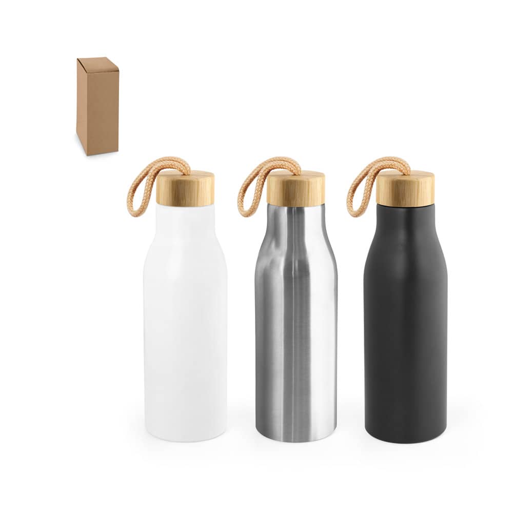 Squeeze em aço inox 90% reciclado, de parede simples com acabamento em mate (570 mL)