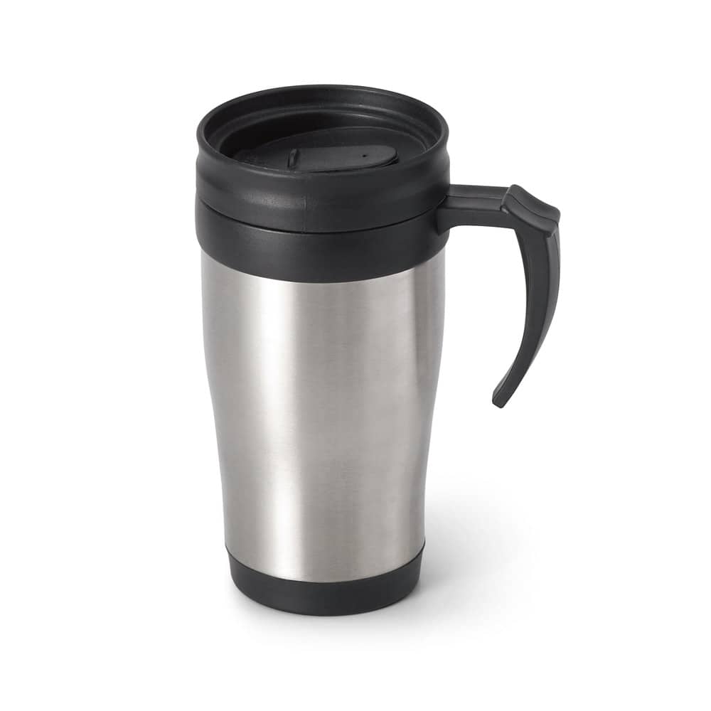 Caneca de viagem térmica de aço inox e PP, de parede dupla isolada a ar (420 mL)