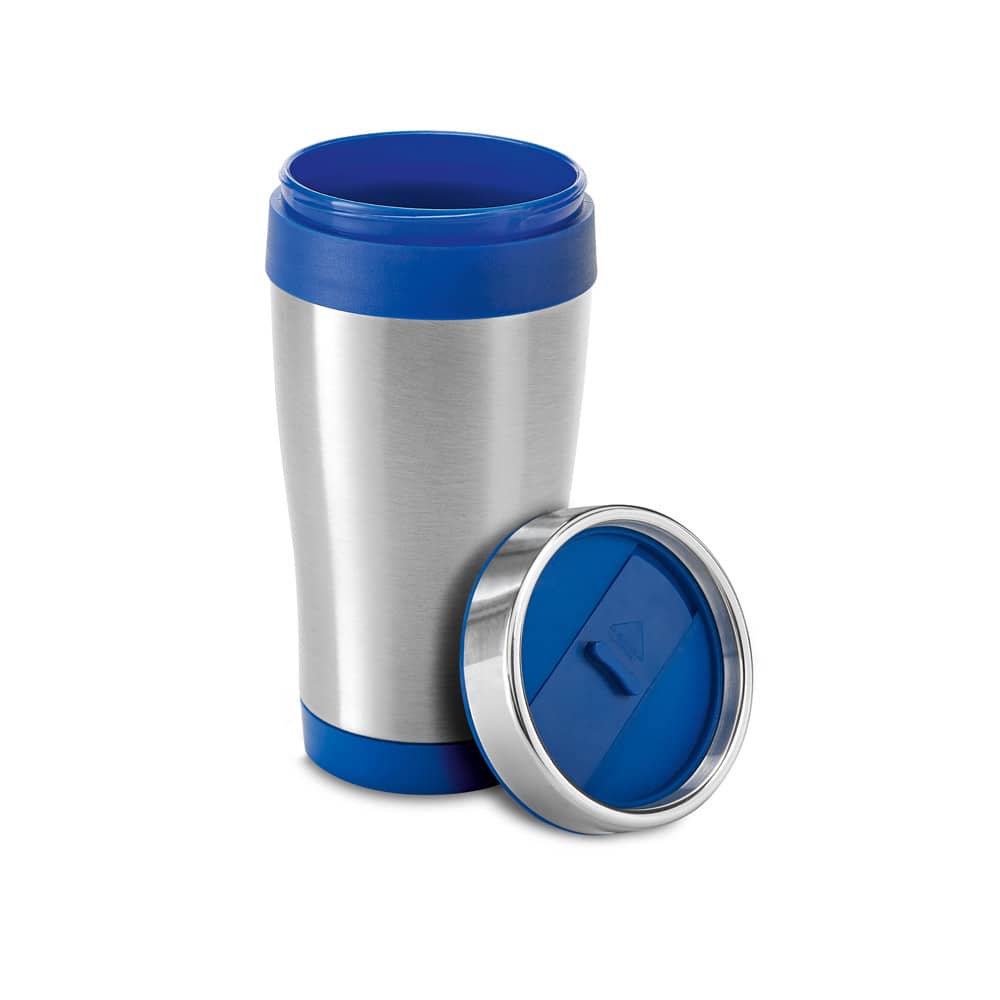 Copo de viagem em aço inox e PP, térmico com parede dupla isolada a ar (420 mL)