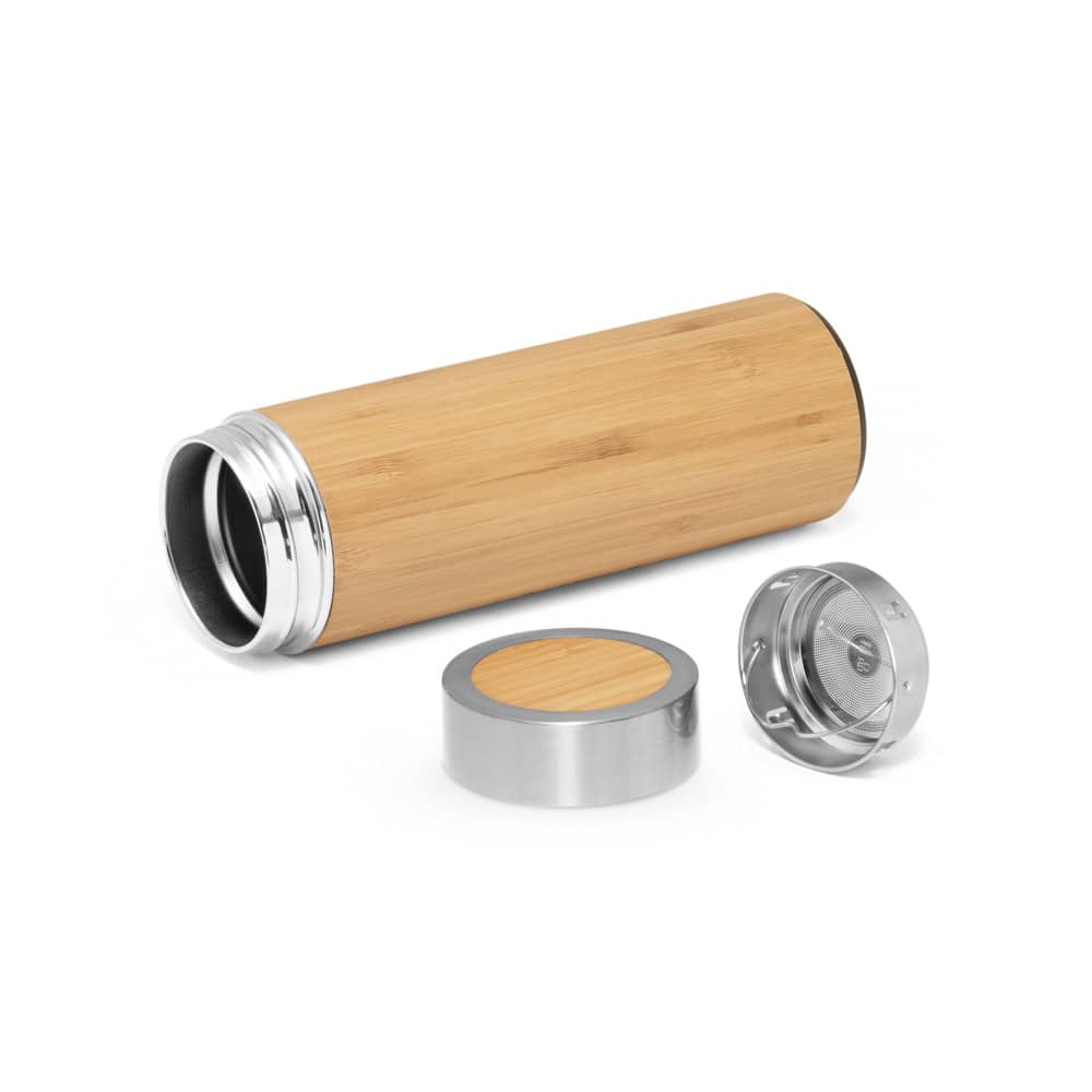 Garrafa térmica em aço inox 90% reciclado e bambu, de parede dupla isolada a vácuo (430 mL)
