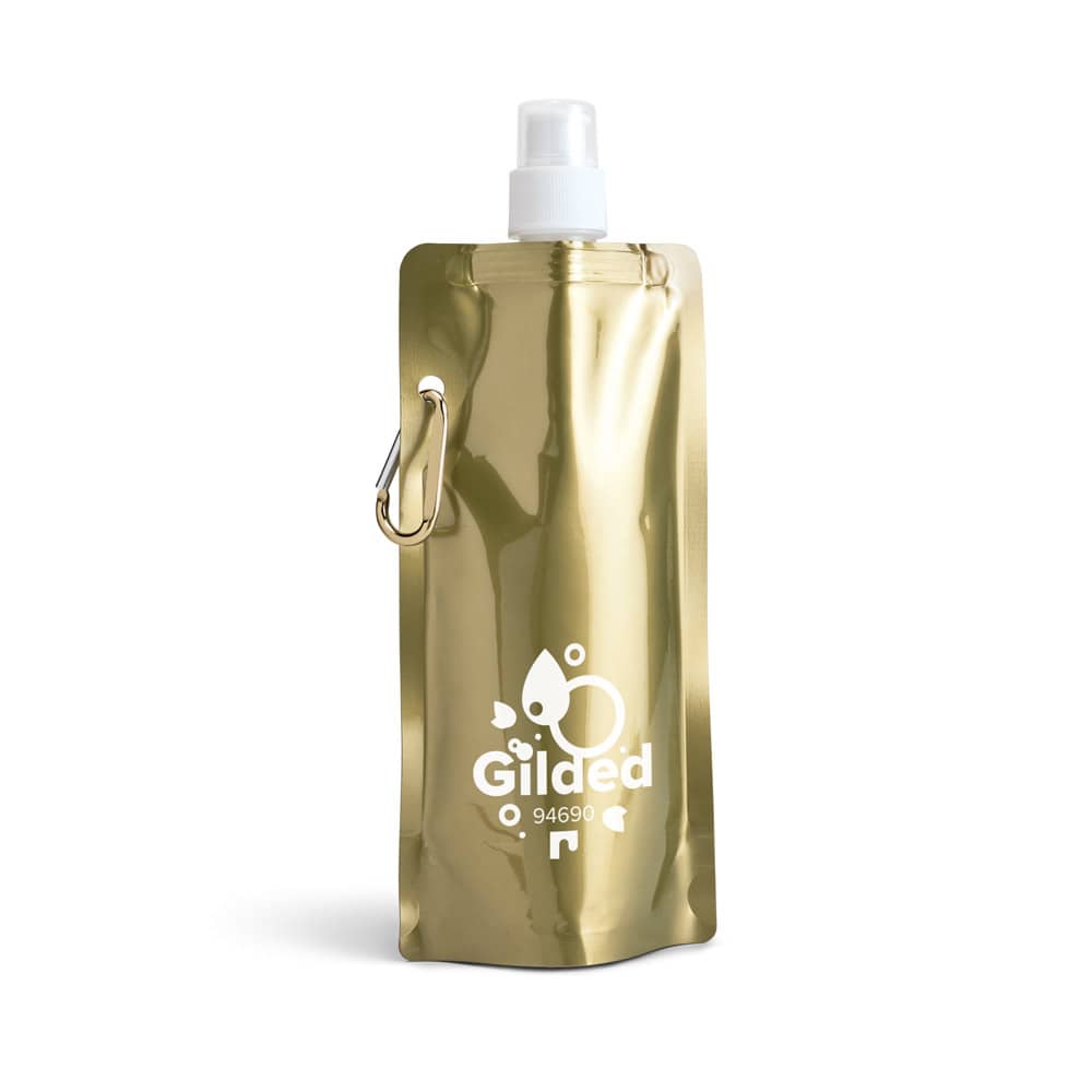 Squeeze dobrável em PE com bico de sistema "push-pull" e acabamento metalizado (460 mL)