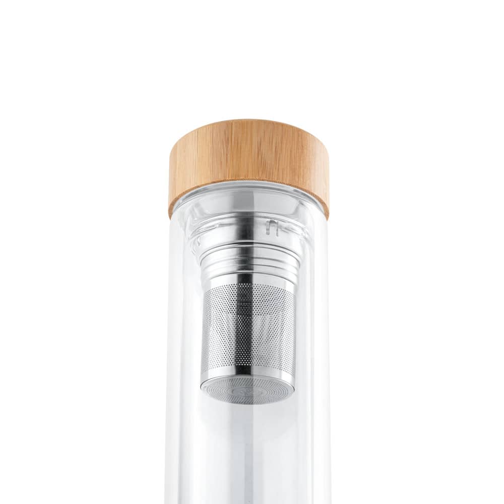 Garrafa térmica em vidro borossilicato de parede dupla isolada a ar, com 2 infusores (490 mL)