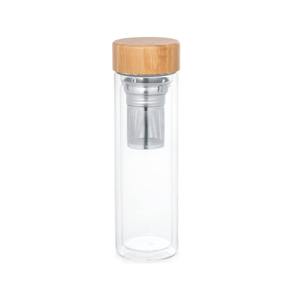 Garrafa térmica em vidro borossilicato de parede dupla isolada a ar, com 2 infusores (490 mL)
