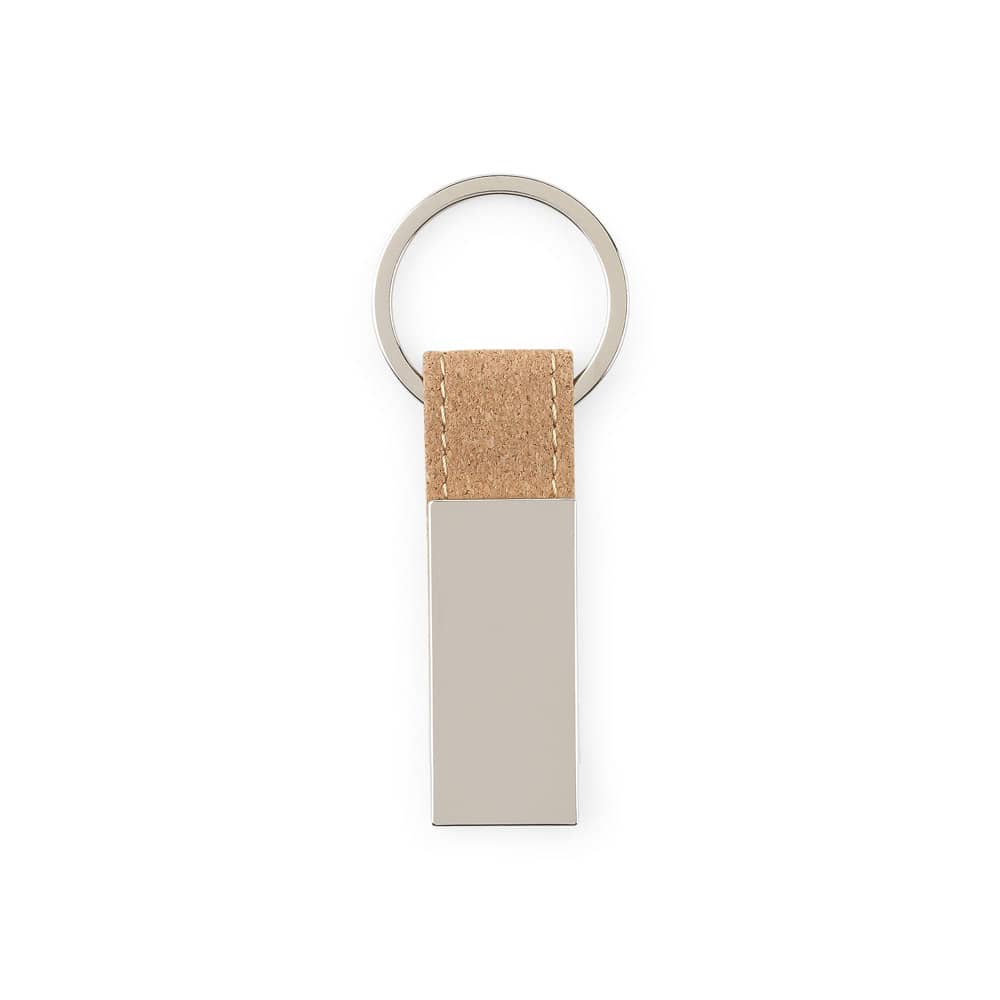 Conjunto composto por um porta-cartões e chaveiro, ambos em metal e cortiça