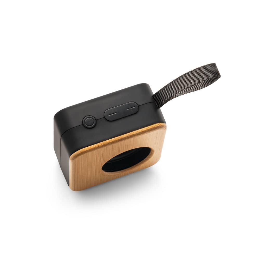 Caixa de som portátil com autonomia de 4h (500 mAh), em bambu e ABS 100% reciclado