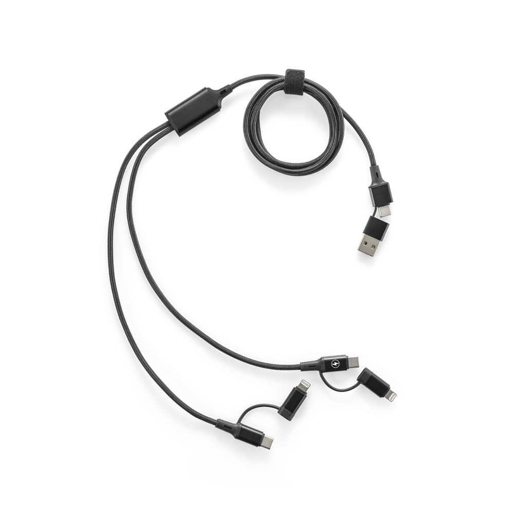 Cabo USB super-rápido 6 em 1 em alumínio 20% reciclado e PET 4% reciclado